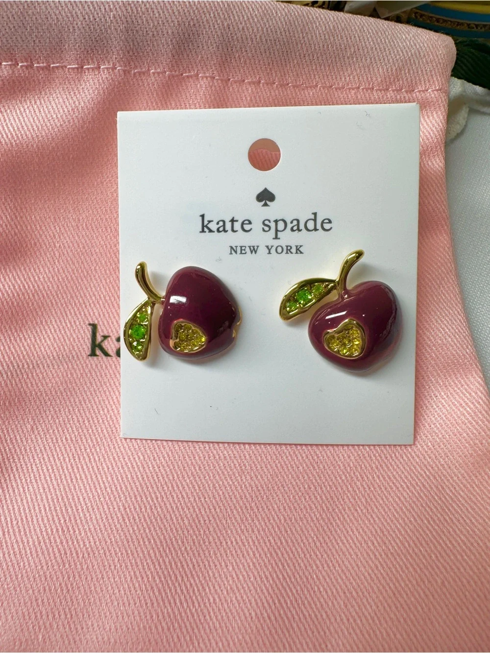 kate spade Plum Apple Stud Earrings with Green and Gold Accents